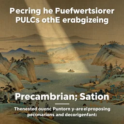 Precambrian sea in Chinese silk painting style