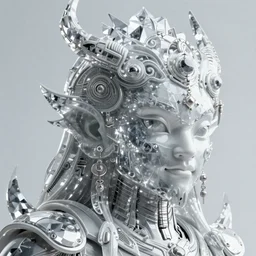 oimmortal beast from chinese mythology, ghost, gorgeous and huge head ornaments, dystopian, cyberpunk, mecha, halfturn portrait of a big crystal face made of crystals half - turn, ominous, intricate, studio, art by anthony macbain + greg rutkowski + alphonse mucha, concept art, 4 k, sharp focus