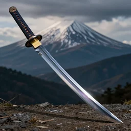 a katana a laser tie dye covered blade, uncropped, photography