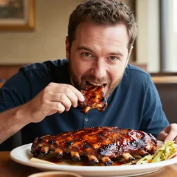 Rocco Botte eating bbq ribs