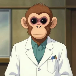 a monkey wearing a lab coat, illustration concept art anime key visual trending pixiv fanbox by wlop and greg rutkowski and makoto shinkai and studio ghibli and kyoto animation symmetrical facial features