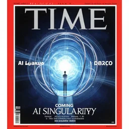 TIME magazine cover, the coming AI singularity, by Moebius and Roger Dean and Tadao Ando