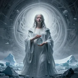 epic masterpiece of creative and mysterious dream sequence of the prophet of Antarctica, gift of birth, origin mythos, astounding beauty, cinematic, establishing shot, extremely high detail, photorealistic, cinematic lighting, intricate line drawings, 8k resolution