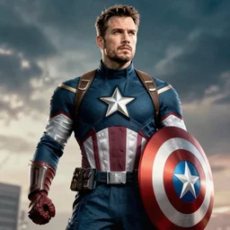 if Henry Cavill was captain America, cinematic, epic, photo realistic, 4k