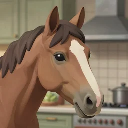close up portrait of horse head in a kitchen, by makoto shinkai and thomas kinkade, matte painting, line art, black and white, black lines on white background, trending on artstation and unreal engine