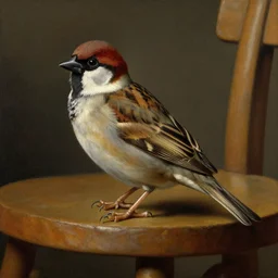 artstation, by diego velazquez, highly detailed, an oil painting of a sparrow perched on a chair, sharp focus, oleo