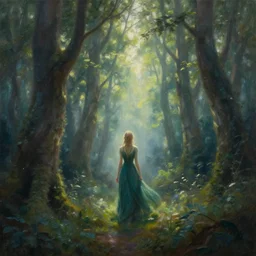 The most beautiful painting in the world; an oil painting of a hauntingly beautiful elven forest in the morning; rays of light coming through the canopy; trending on artstation; extraordinary masterpiece!!!!!!; 8k