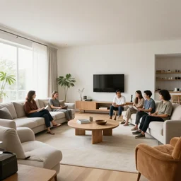 clean living room interior design, kim jung gi, Greg Rutkowski, Zabrocki, Karlkka, Jayison Devadas, Phuoc Quan, trending on Artstation, 8K, ultra wide angle, pincushion lens effect.