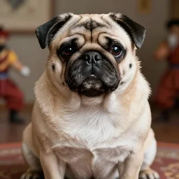 a pug as dhalsim from street fighter, 4 k, ultra realistic, detailed focused art by artgerm and greg rutkowski and alphonse mucha