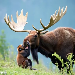 photo of a moose eating a monkey