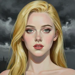 professional painting of Elle Fanning in the style of Akira Toriyama, head and shoulders portrait, symmetrical facial features, smooth, sharp focus, illustration, intricate, stormy weather, extremely detailed masterpiece,
