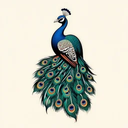 tattoo stencil stylized small peacock, bold strong lines very highly aesthetic