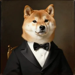 renaissance painting of shiba inu in a tuxedo