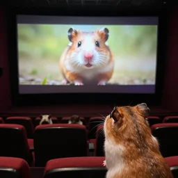 photo of the cinema screen, a movie about hamsters, unedited, dark, sharp focus, 8 k