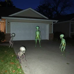 alien creatures in my driveway, photo, night vision, detailed, 4k