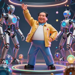 ultra detailed photorealistic the c 4 d render mao zedong dancing disco, cinematic light, sci fi, glossy, cybernetic machines, colorful, wires, robotics, futuristic decor, trending on artstation, global illumination, ultra realistic illustration, matte painting, high detailed, unreal engine, octane render, by sparth