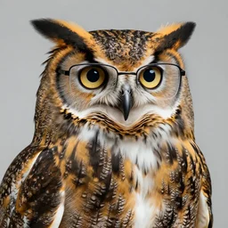 a great horned owl with eyeglasses, intricate detail, klimt, octane render, unreal engine,