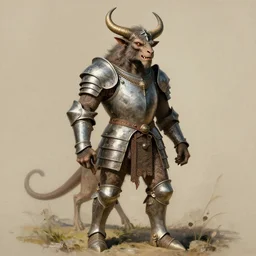 minotaur in ancient armor, beksinski, ruan jia