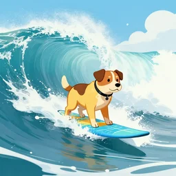 dog riding a surfboard on a big wave, deviantart, artstation,
