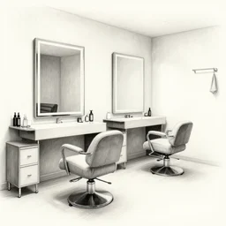 well-detailed interior of a beauty salon, pencil and ink render hyper-realistic