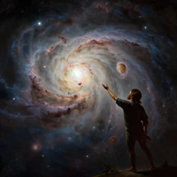 an android reaches out to a cosmic nebula, by ivan aivazovksy, trending on artstation