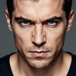 a photograph of a handsome burly man in a sleeveless top, fierce expression, dof, sharp focus, highly detailed face, symmetric face, realistic iris, cinestill 8 0 0 t, photography by paolo roversi