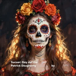 Illustration of a sugar skull day of the dead girl, art by patrick dougherty