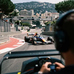 car race overtaking at monaco from the driver pov, 6 0 s, film grain, motorsports photography