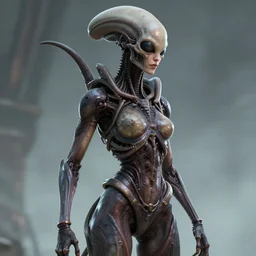beautiful young gillian andersom with alien xenomorph queen by h.r. giger, detailed, proportional, trending on art station, 4k