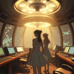 a film still of a 1 9 3 0's anime girls in the control room inside ufo, kandinski, full body mid shot, perfect art, trending on pixiv fanbox, painted by gaston bussiere, makoto shinkai, akihiko yoshida, craig mullins, studio ghibli