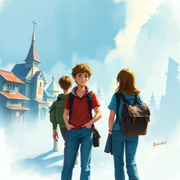a group of smart students pixar disney digital cgi rtx hdr painting watercolor alena aenami artworks in 4 k by jesper ejsing, feng zhu