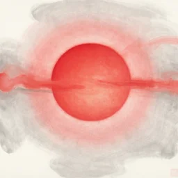 red sun with powerful aura, by qin yufen, new ink painting