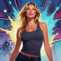 low angle portrait of the brazilian model gisele bundchen , tepainting concept Blizzard pixar maya engine on stylized background splash comics global illumination lighting artstation lois van baarle, ilya kuvshinov, rossdraws