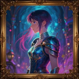 side portrait, imogen poots, paladin, gloomhaven, octane render, neon, luminescent, baroque oil painting, illustration concept art, anime key visual, bokeh, trending pixiv, by victo ngai, fanbox, greg rutkowski, makoto shinkai, takashi takeuchi