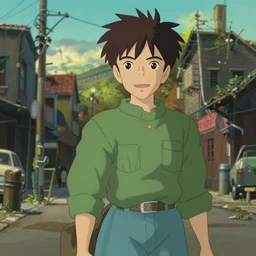 a wholesome animation key shot of a post apocalyptic 8 0's urban populated street by studio ghibli, animation, sharp, rendered in unreal engine 5, focused, anime key art by greg rutkowski, bloom, dramatic lighting