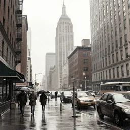 sketch of newyork city 1 9 6 3 on a rainy day