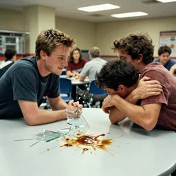 serious cafeteria fight, broken glass, wrestling, gravy stains, film still from a disney channel comedy, 2 0 1 5 cinematography, vfx by framestore