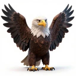 elderly bald eagle, stylized pixar-style 3d render, full body, isolated on a pure white background, centered, entire subject in frame, sharp focus, soft studio lighting