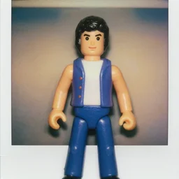 a 1 9 8 0 s action figure. mint condition. close up on one toy in focus. polaroid - h 6 4 0