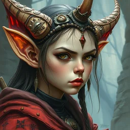 goblin girl. highly detailed, digital painting, watercolor, soviet realism, engraving, artstation, concept art, smooth, sharp focus, vivid grunge, manga, illustration, unreal engine 5, 8 k, art by bilibin and kuvshinov and malevich and mucha