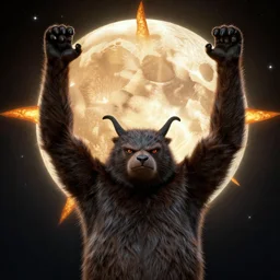 the image of a beavis with raised arms between the moon and the sun and stars ultra realistic, concept art, intricate details, serious, highly detailed, photorealistic, octane render, 8 k, unreal engine, art by todd mcfarlane and artgerm and greg rutkowski and alphonse mucha