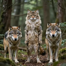 furry cat woman in a forest 8 b 4?.?.?.?.?.?.?.?.?.? with real wolves