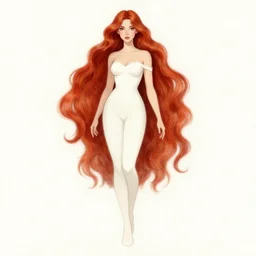 a drawing of a woman with long red hair, concept art by Emma Ríos, featured on deviantart, fantasy art, enchanting, full body, elegant