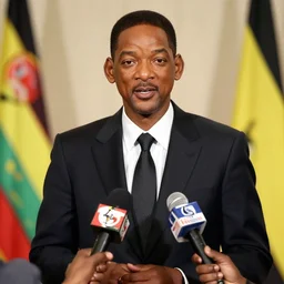 a portrait of will smith as the president of uganda, real, photo, press release, interview, 1 9 8 4