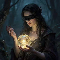 a blind enchantress pondering her orb. By Anna Podeworna