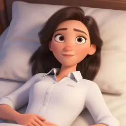 cassandra cain wearing a white collared business shirt!!!! laying in bed!!!, beautiful face!!!!, 2 7 years old, cg animation, lifelike, animated, realistic, by artgerm, greg rutkowski, ilya kuvshinov, 3 d