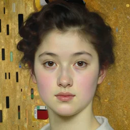 finished portrait of a beautiful!!!!!! womans face, by william adolphe bouguereau, waterhouse, craig mullins, ruan jia, gustave klimt, masterpiece, golden hour, rim light, forest!!, bold color, yellow, bright blue eyes, gold leaf, shining, blue sky, chiaroscuro