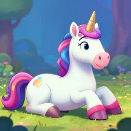 unicorn relaxing, teed relaxing colorful, modern, disney, in style of pixar, highly detailed, sharp focus, digital painting