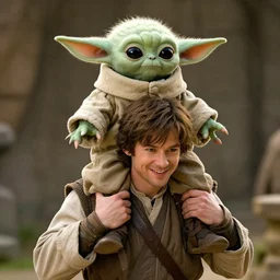 Luke carrying Yoda on his shoulders