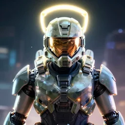 robot ninja mask helmet halo master chief radiating a glowing aura global illumination ray tracing hdr fanart arstation by ian pesty and katarzyna da „ bek - chmiel